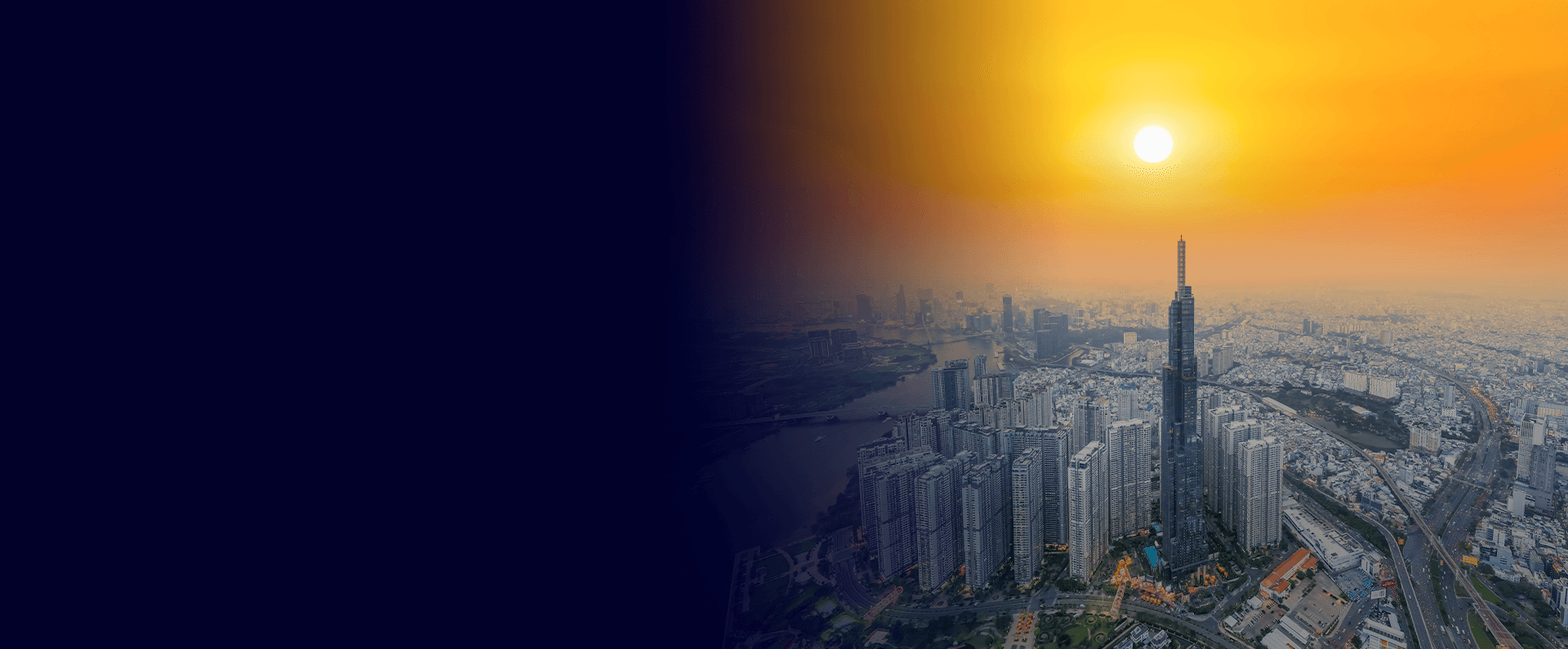 Ho Chi Minh City at sunrise, Landmark 81 above the river